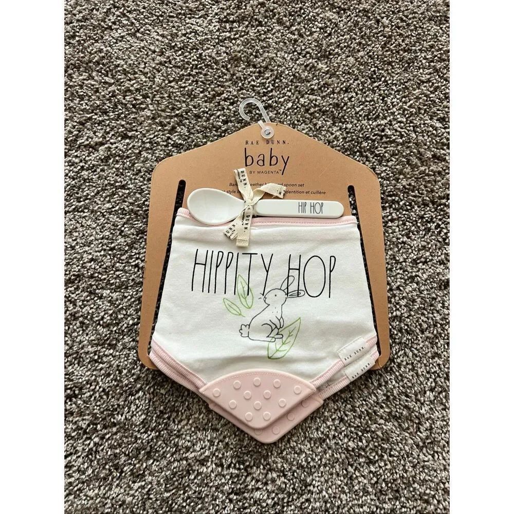 Rae Dunn Baby Bandana Bibs And Spoon Set Easter Set NEW
